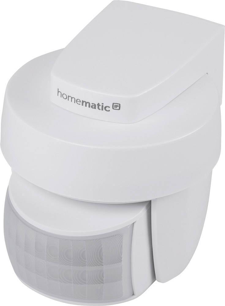 Capteur de mouvement blanc de la marque 'homematic IP', au design compact, conçu pour détecter les mouvements à des fins de sécurité ou d'automatisation.