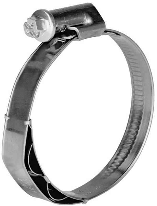 Collier de serrage métallique avec vis de fixation, représenté verticalement sur un fond blanc.