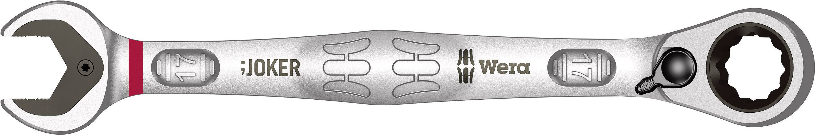 Une clé à molette en argent de la marque Wera avec un côté ouvert et un côté annulaire, conçue pour un travail précis sur les vis.
