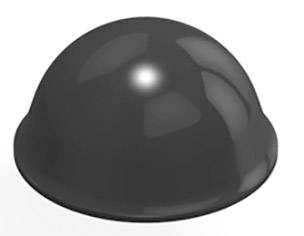Un demi-globe noir brillant sur un fond blanc.