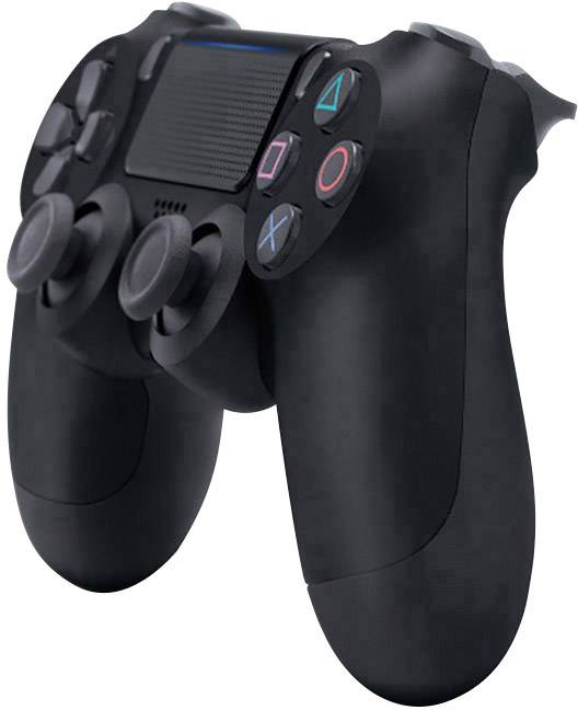 Manette de jeu noire avec deux joysticks et des boutons colorés pour triangle, cercle, croix et carré.