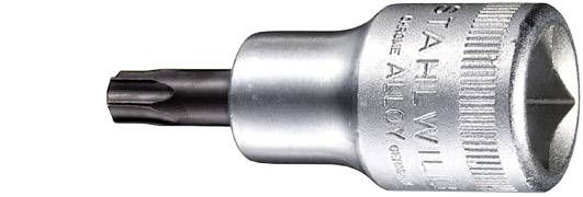 Un embout de tournevis Torx en acier avec marquage latéral.
