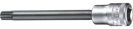 Un embout de profil Torx long avec tige hexagonale et surface chromée, adapté pour vis spéciales.