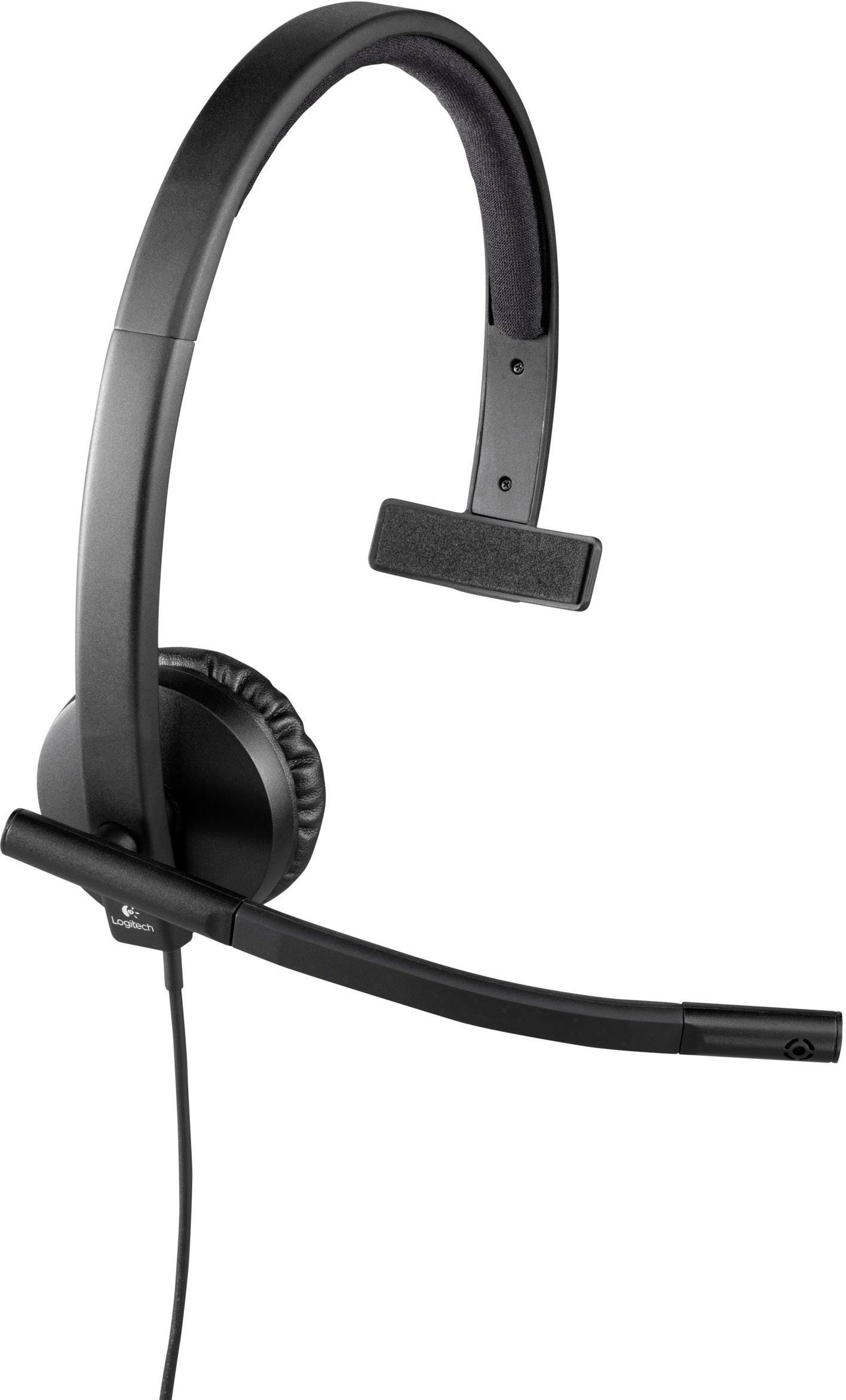 Un casque noir à une seule oreillette avec un micro-perche, adapté à la communication en ligne ou au travail en centre d'appels.
