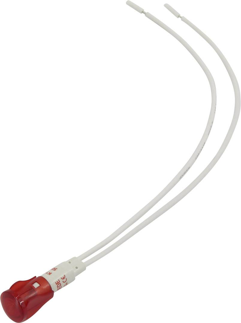 LED rouge avec deux fils de connexion blancs, adaptée aux circuits électroniques ou comme indicateur de statut dans les appareils.