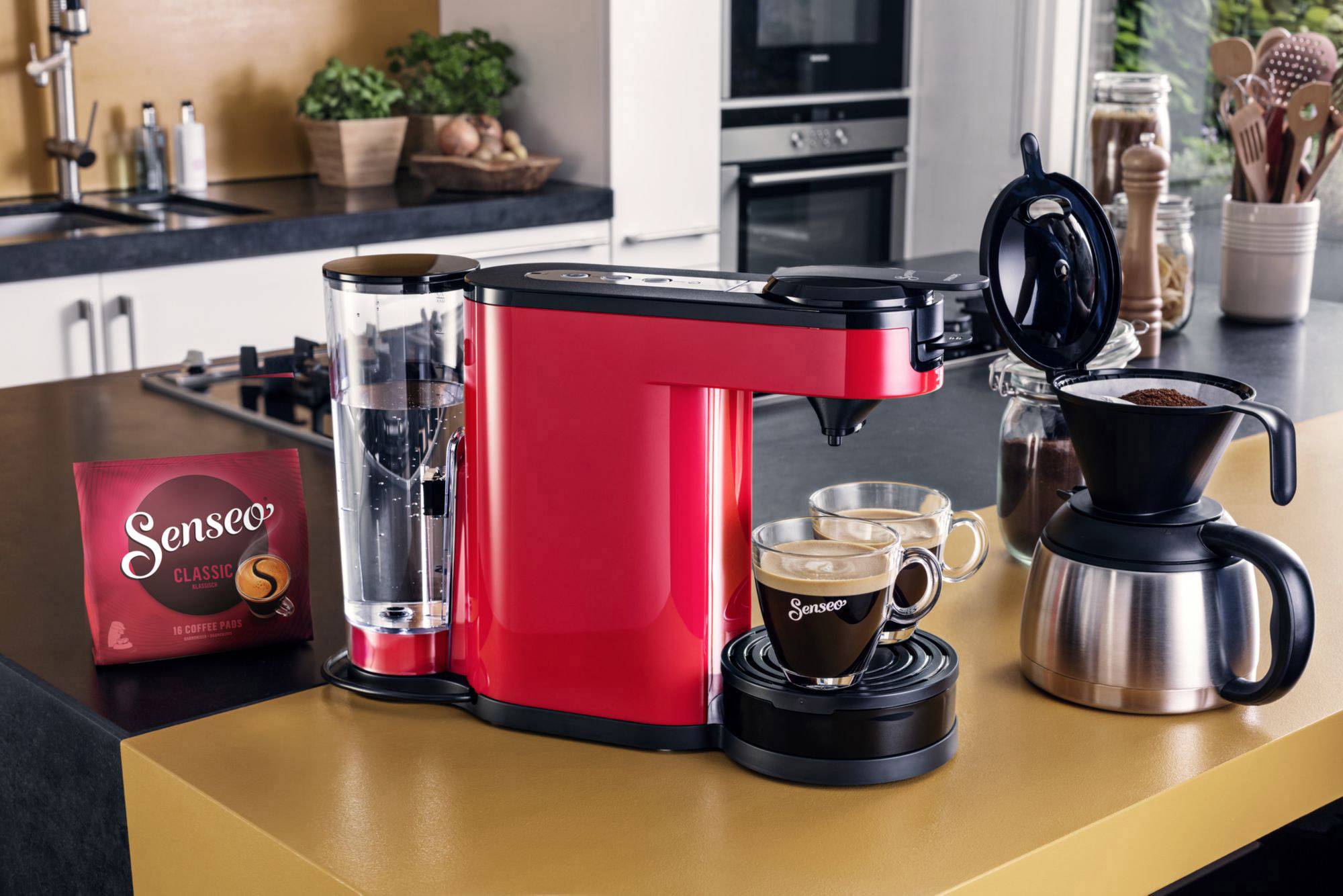 SENSEO® New Switch HD6592/80 Machine à café à dosettes rouge avec fonction café filtre