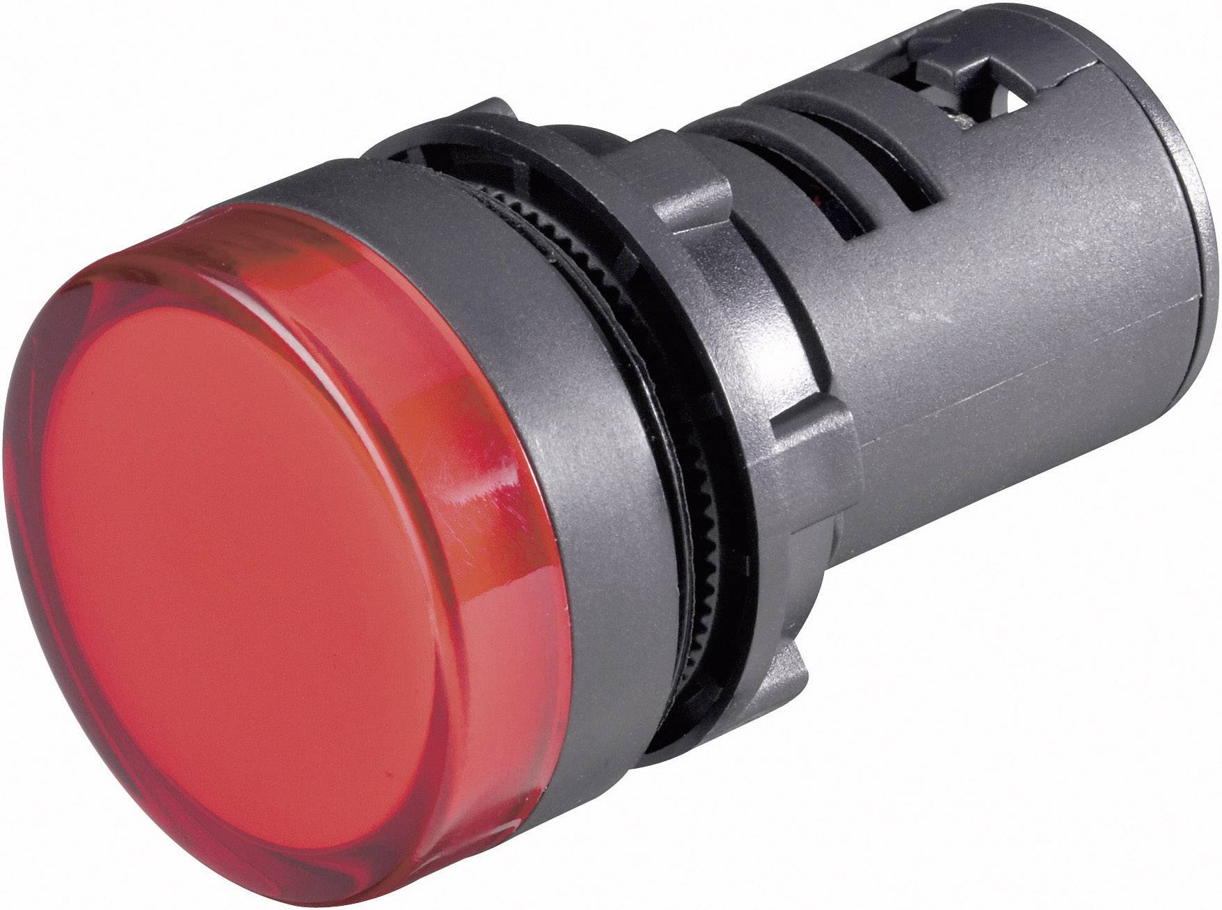 Bouton d'arrêt d'urgence rouge de forme cylindrique ; sert à l'arrêt immédiat en situation d'urgence.