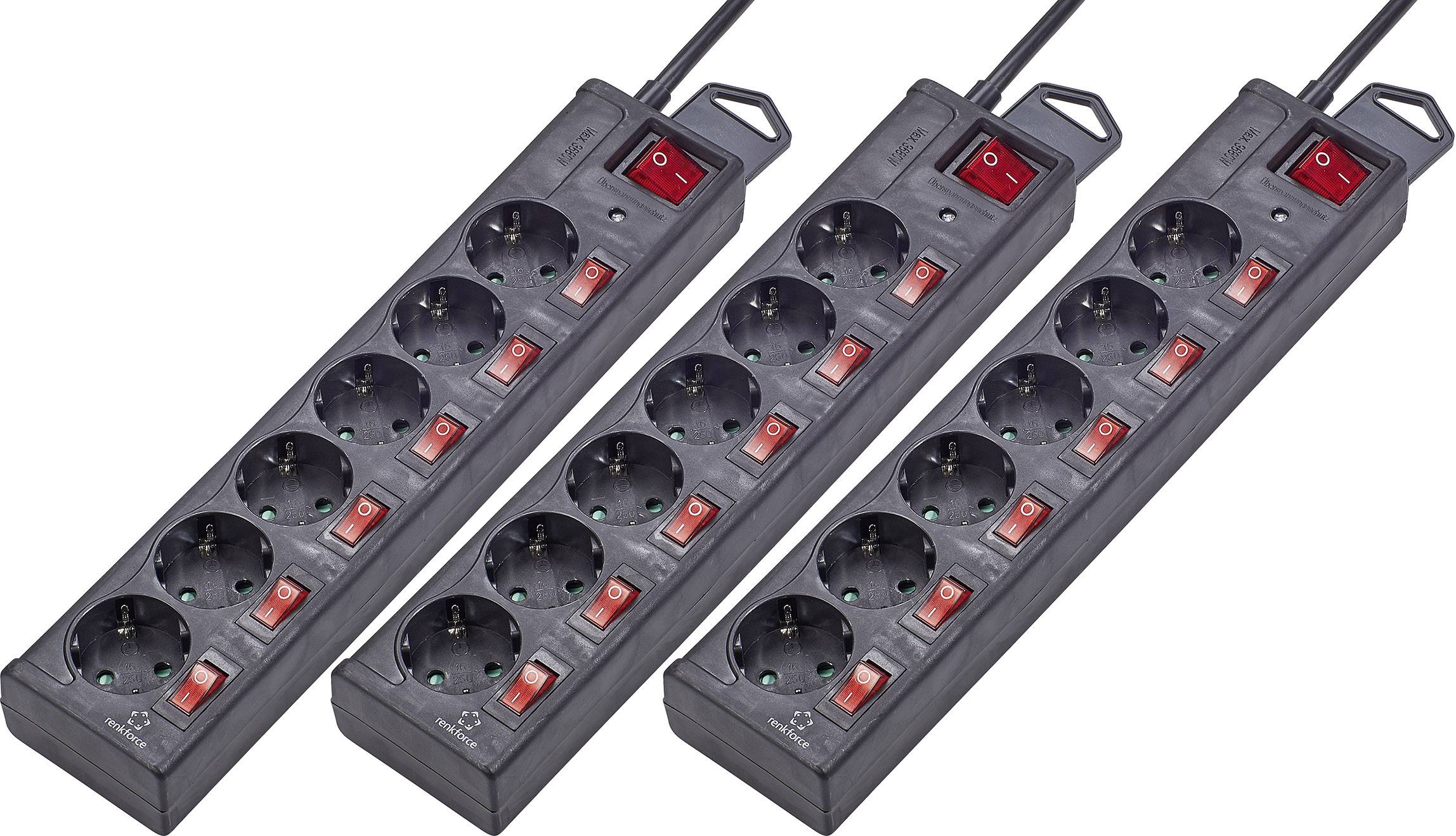 Multiprise avec parafoudre x6 Renkforce RF-3050852 noir jeu de 3