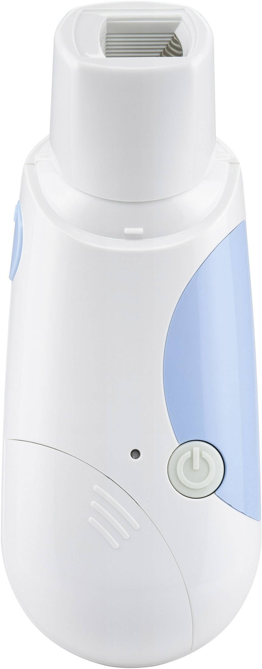 Un tondeuse portable à batterie avec un boîtier bleu et blanc, adapté pour un style de coupe de poils corporels précis.