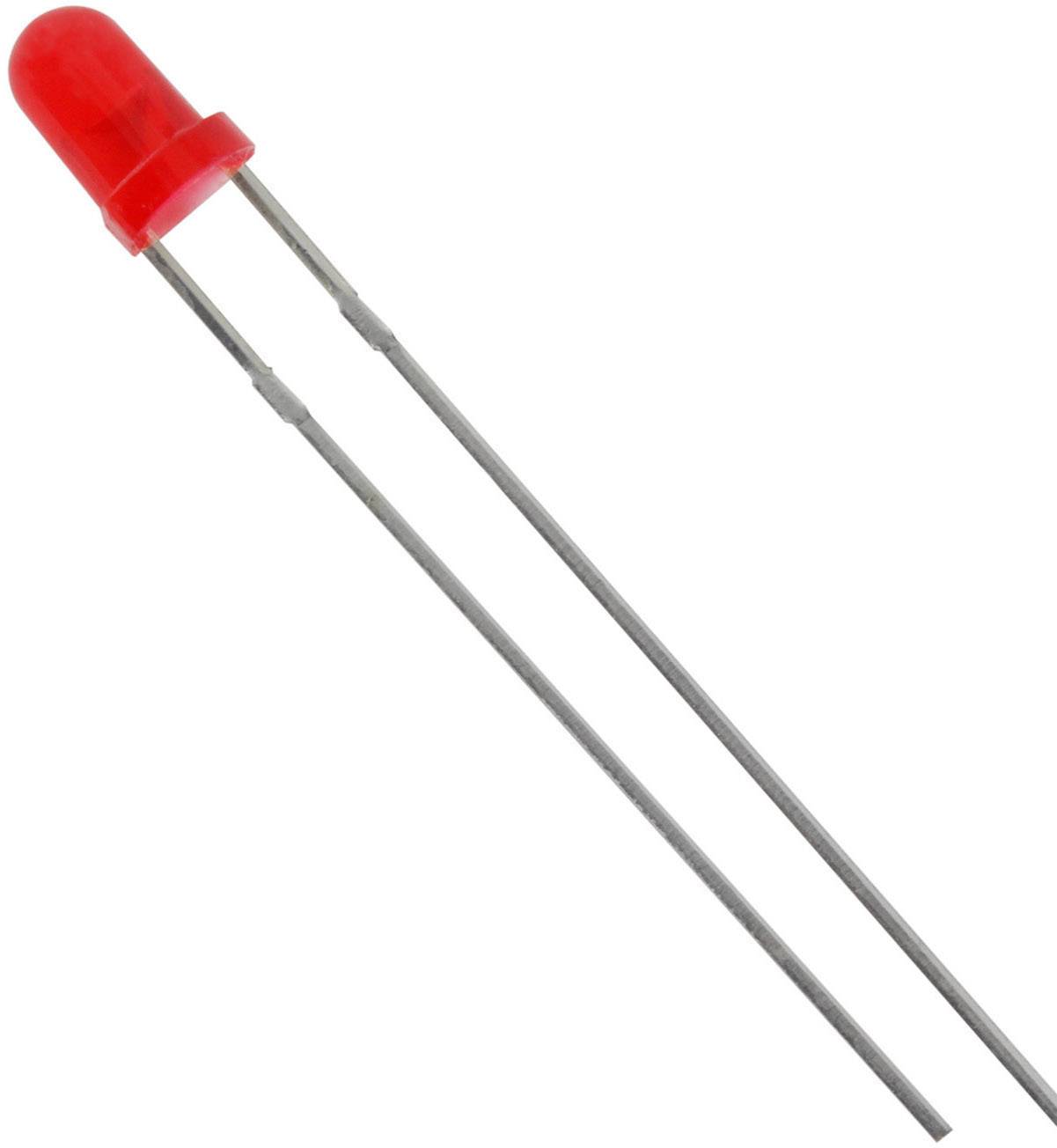 Une diode électroluminescente (LED) rouge avec deux bornes métalliques, utilisée comme composant électronique.