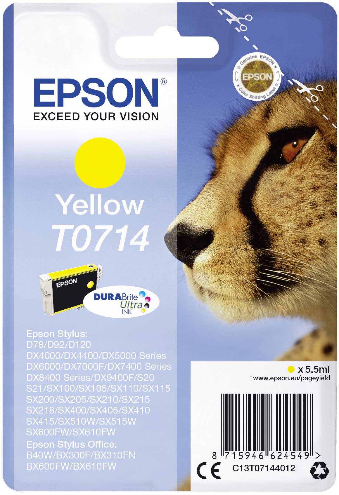 Epson Encre T0714 d'origine jaune C13T07144012