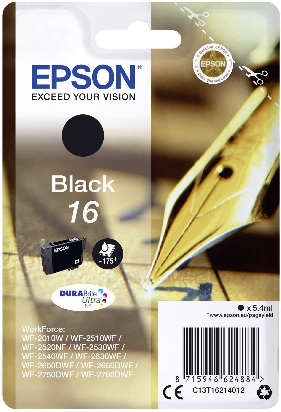 Epson Encre T1621, 16 d'origine noir C13T16214012