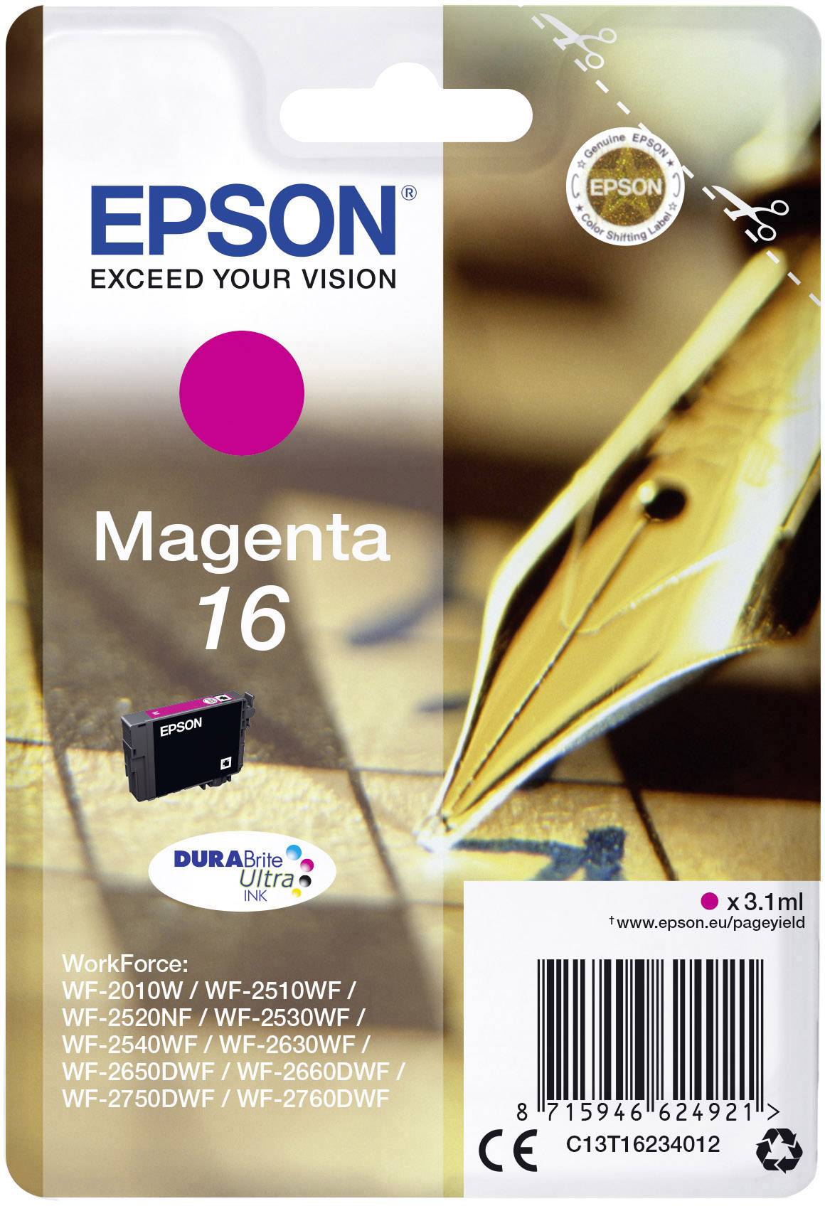 Epson Encre T1623, 16 d'origine magenta C13T16234012