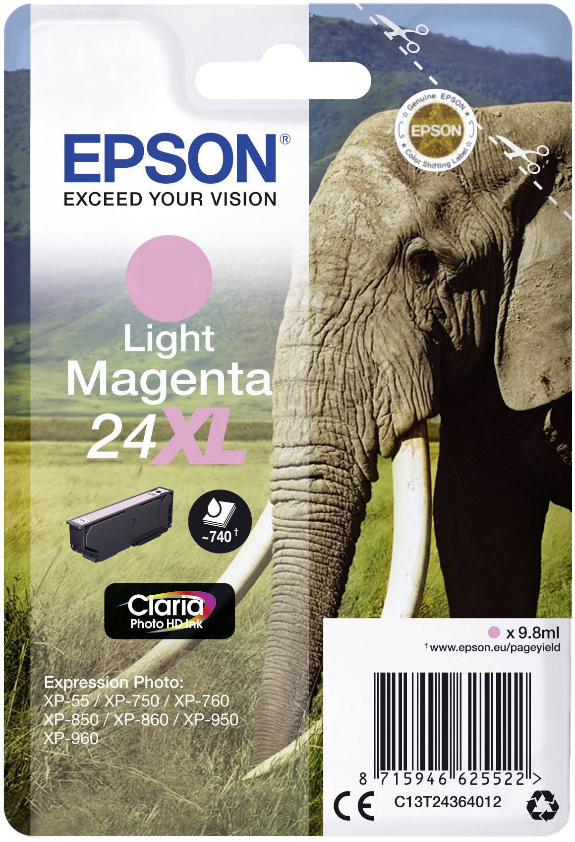 Epson Encre T2436, 24XL d'origine magenta photo C13T24364012