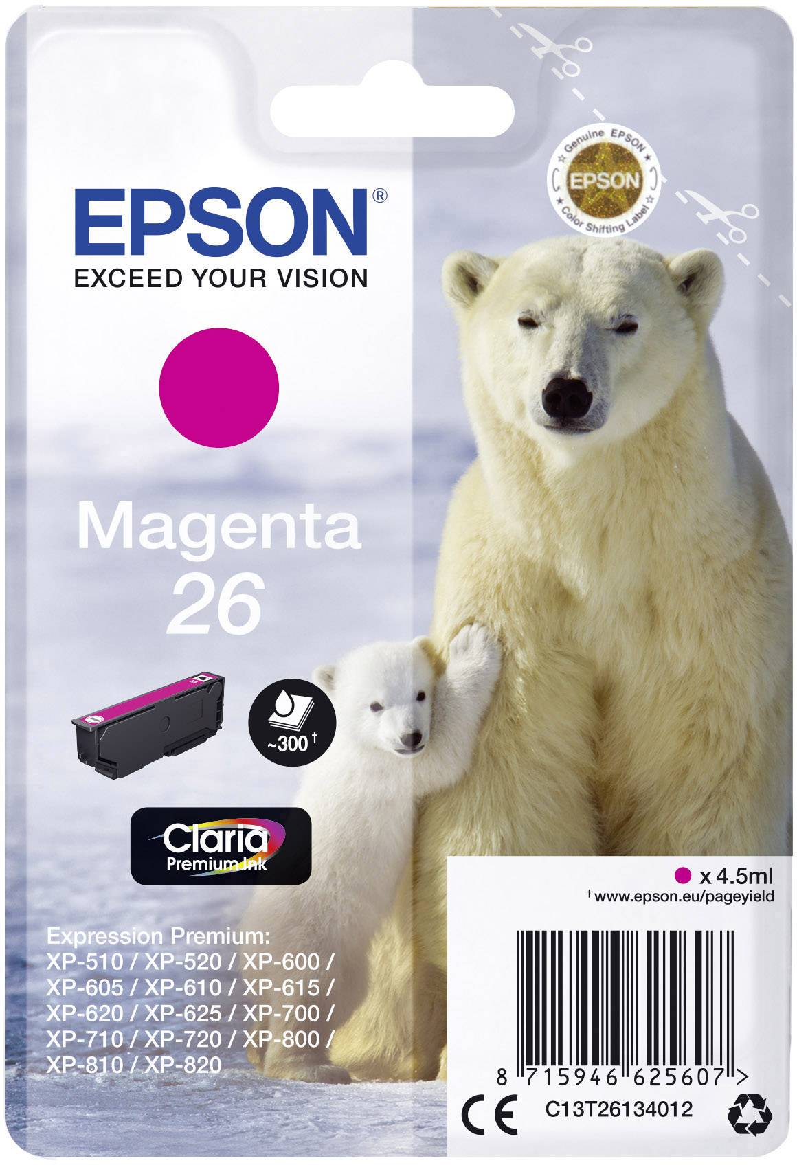 Epson Encre T2613, 26 d'origine magenta C13T26134012