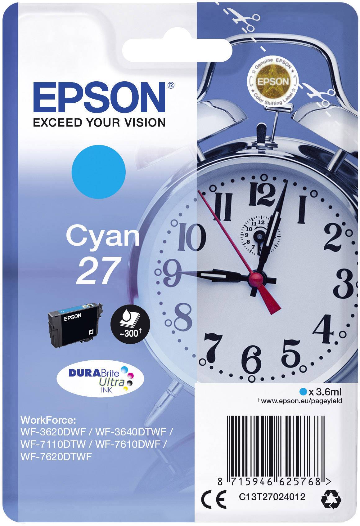 Epson Encre T2702, 27 d'origine cyan C13T27024012