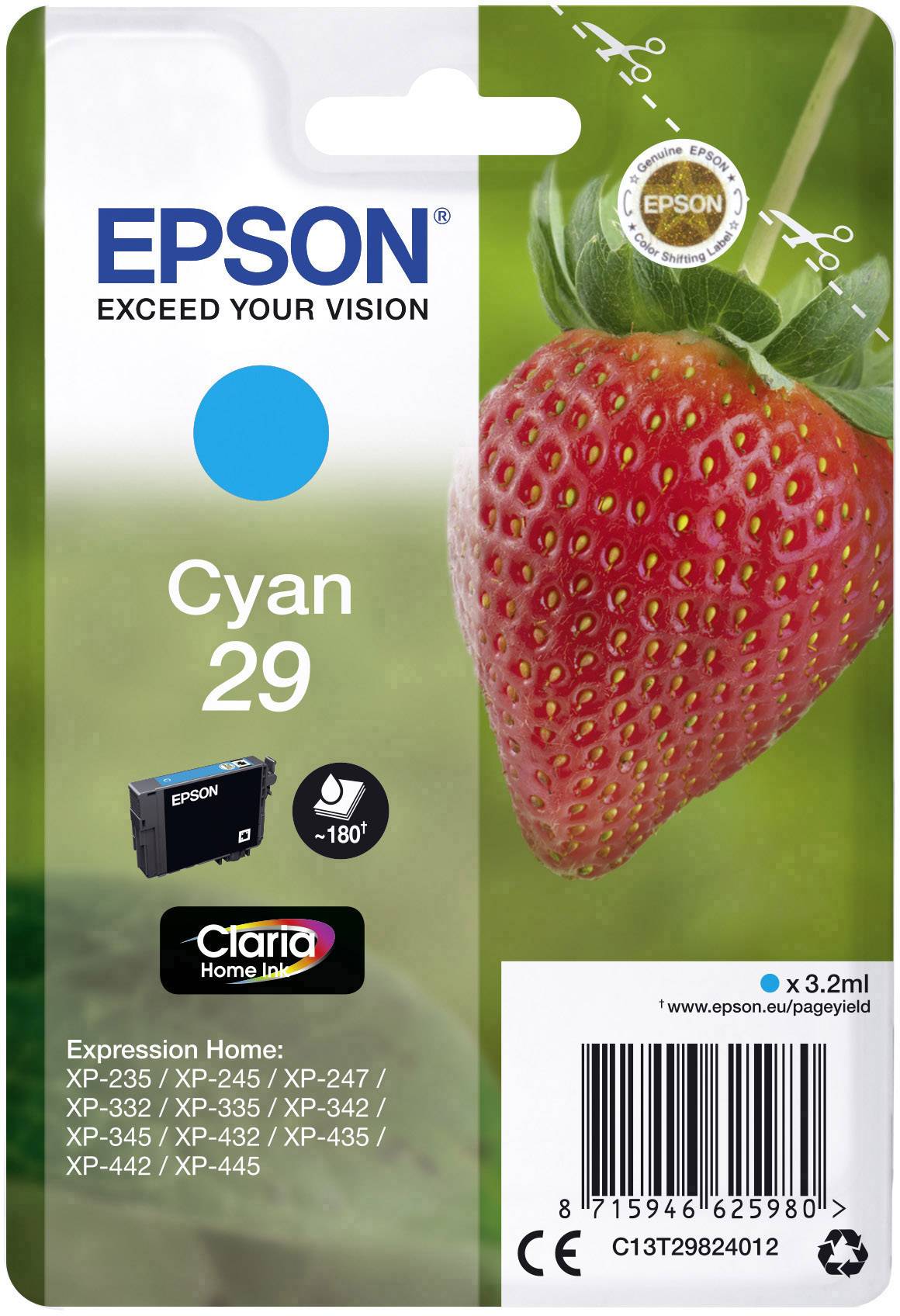 Epson Encre T2982, 29 d'origine cyan C13T29824012
