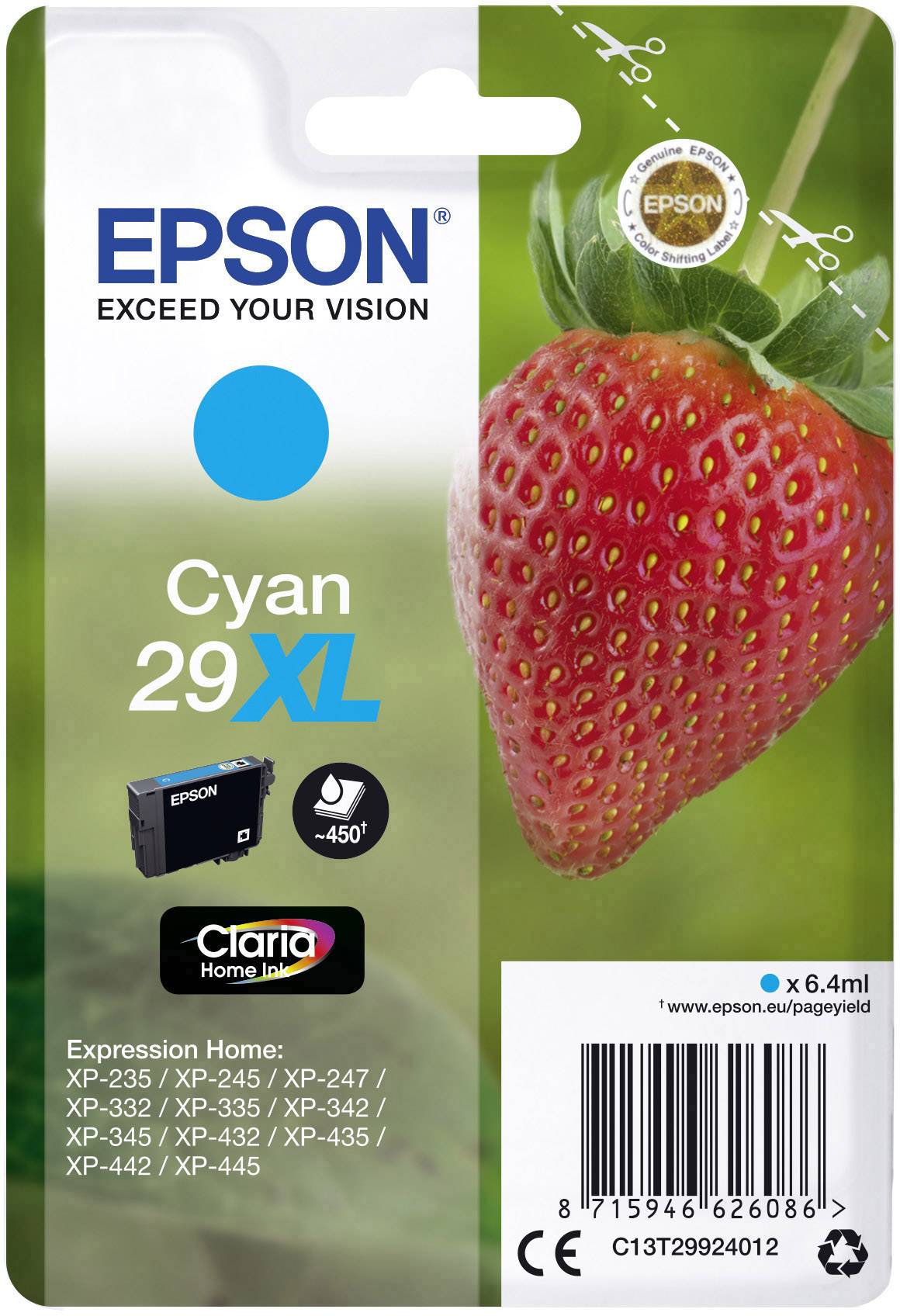 Epson Encre T2992, 29XL d'origine cyan C13T29924012