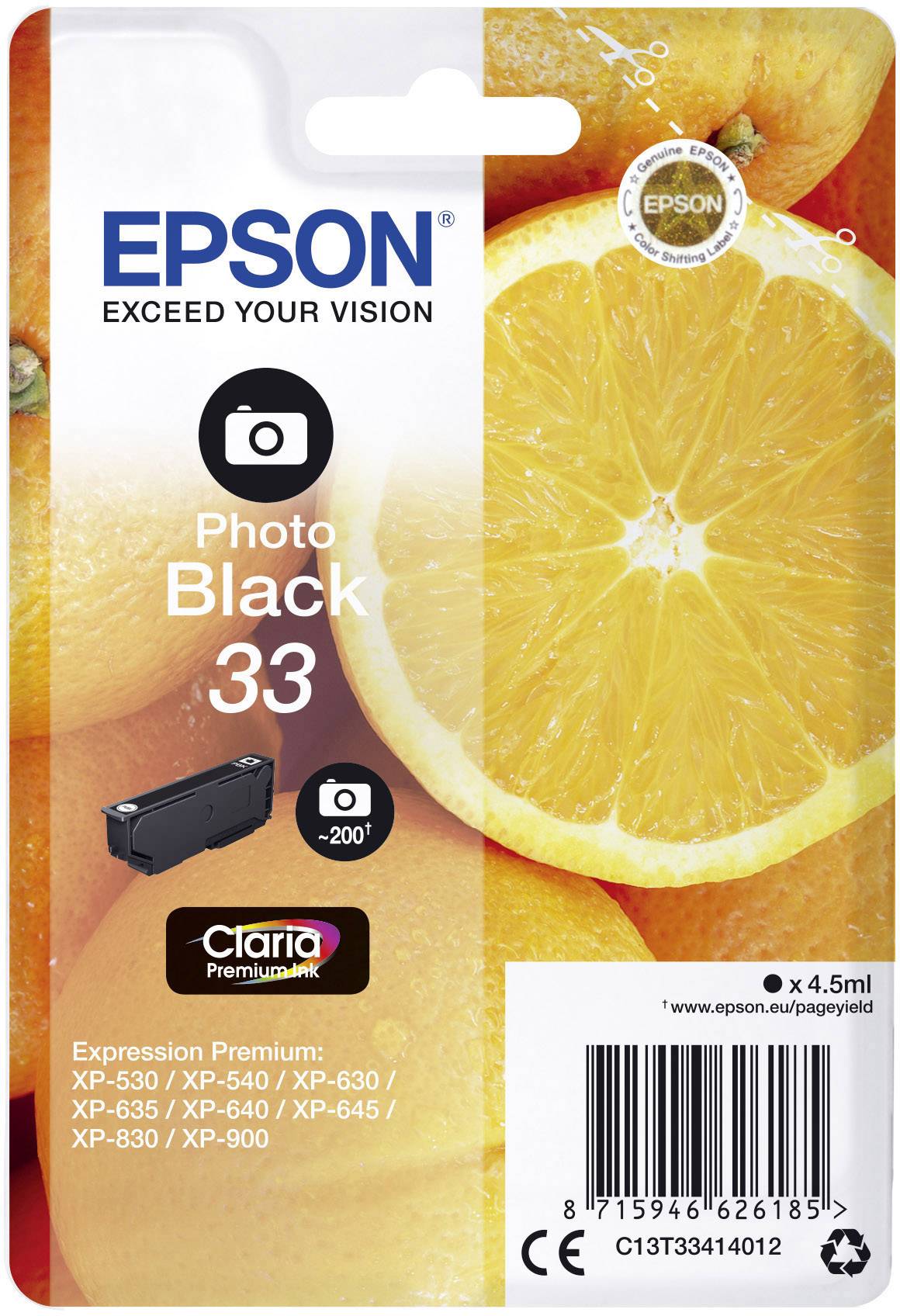 Epson Encre T3341, 33 d'origine noir photo C13T33414012