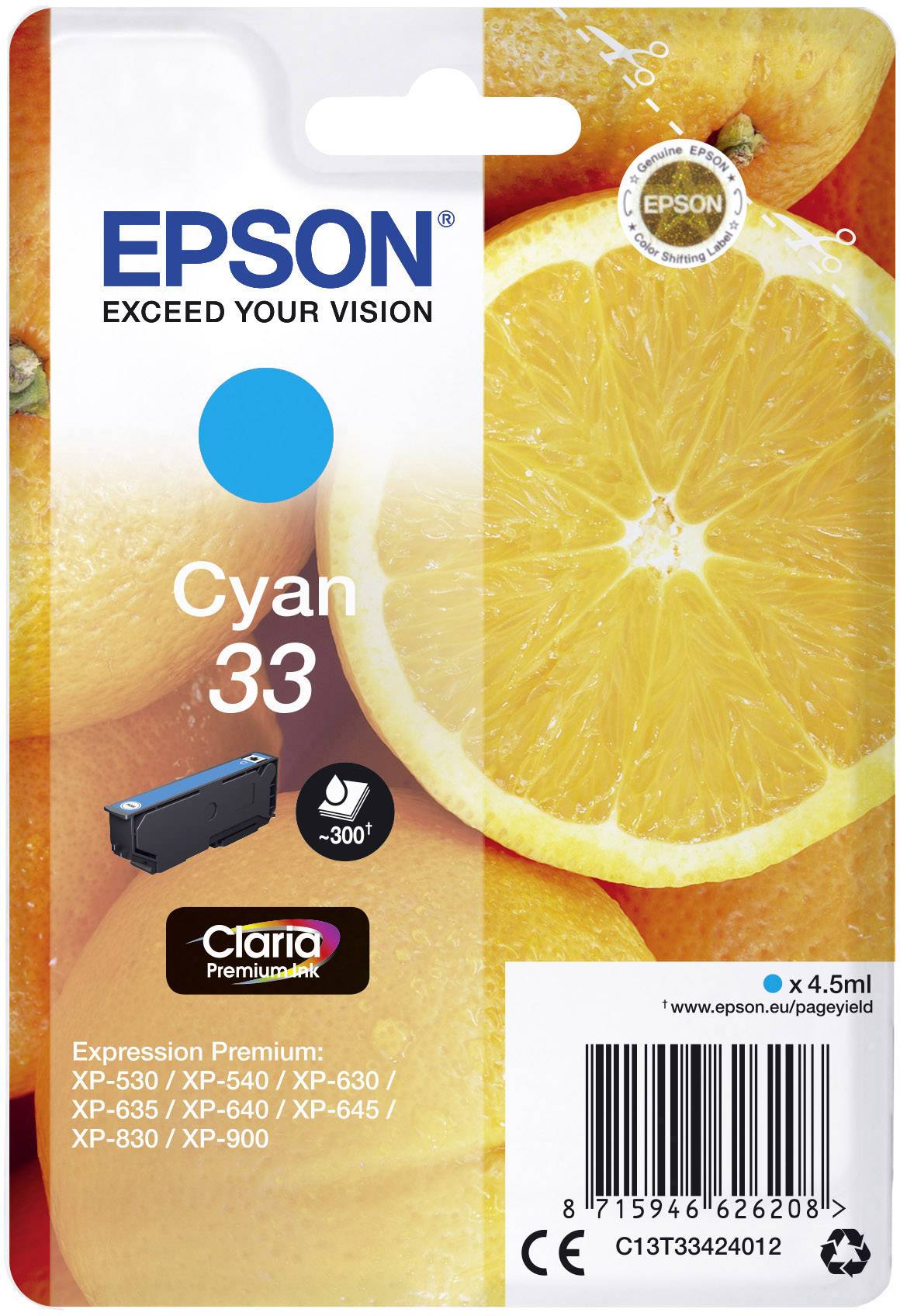 Epson Encre T3342, 33 d'origine cyan C13T33424012