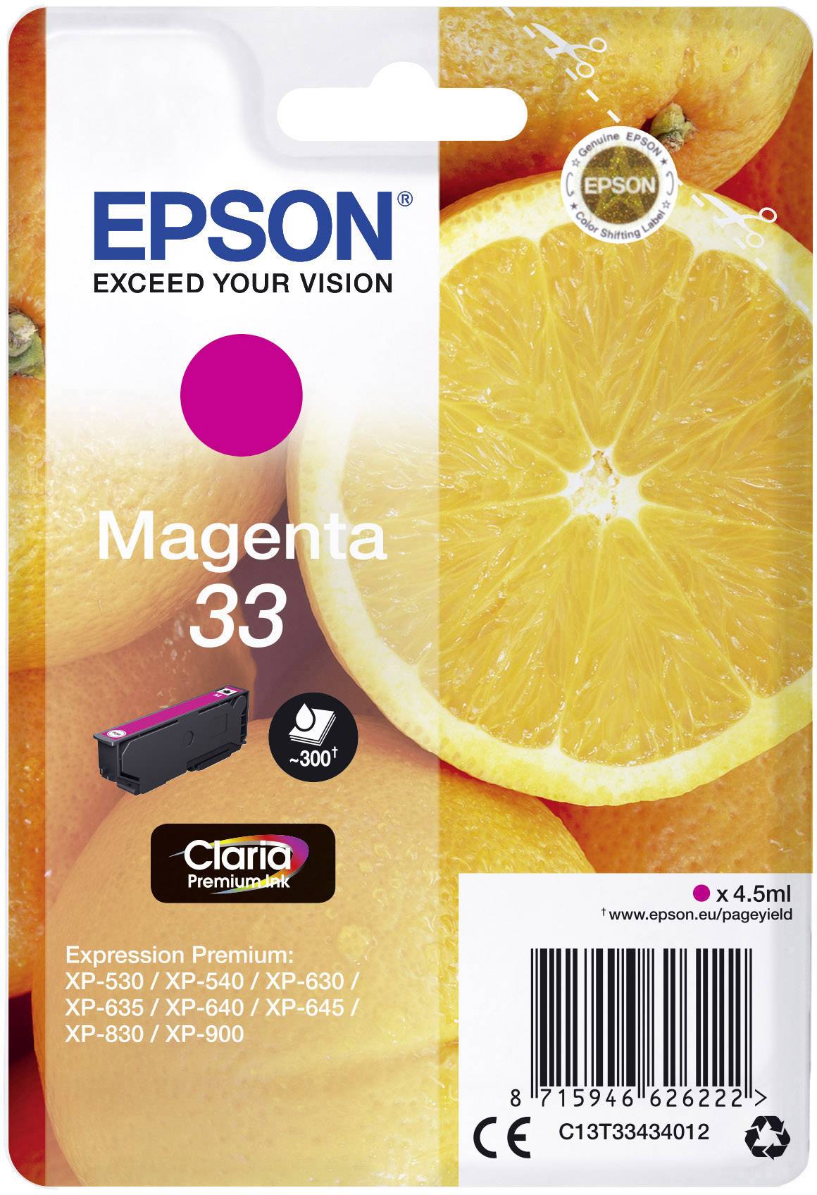 Epson Encre T3343, 33 d'origine magenta C13T33434012