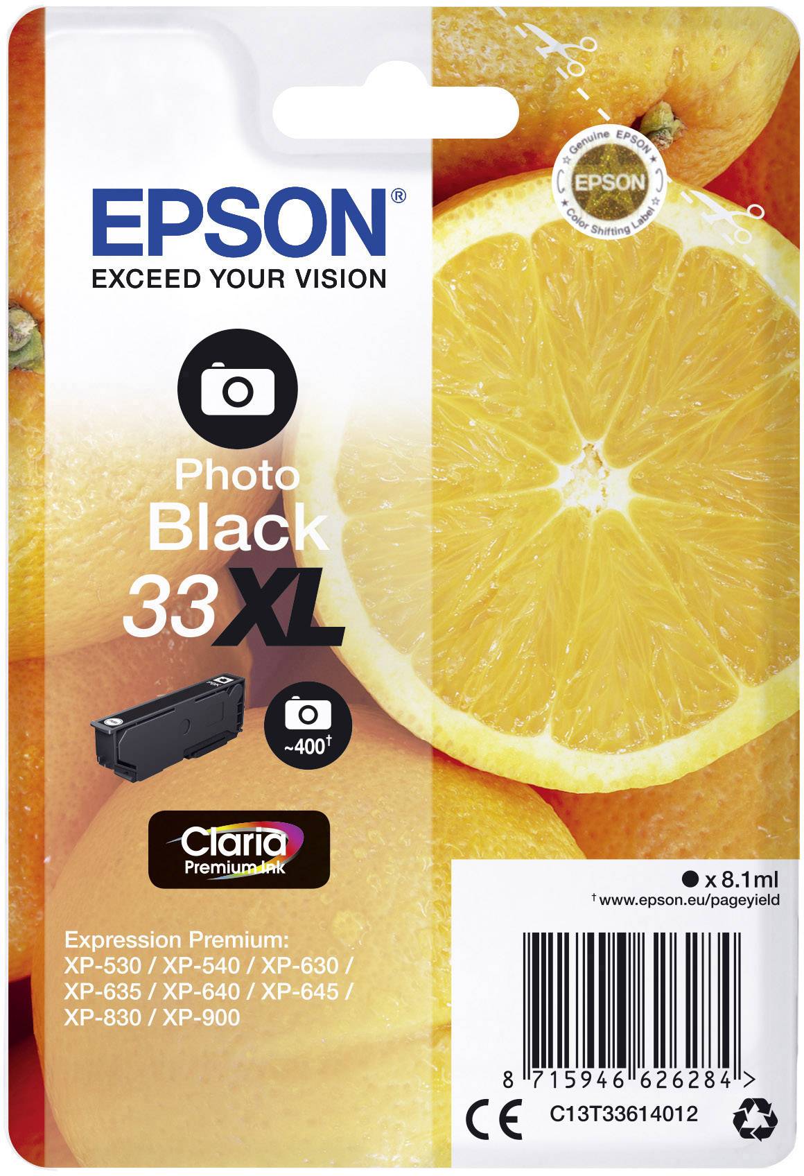 Epson Encre T3361, 33XL d'origine noir photo C13T33614012