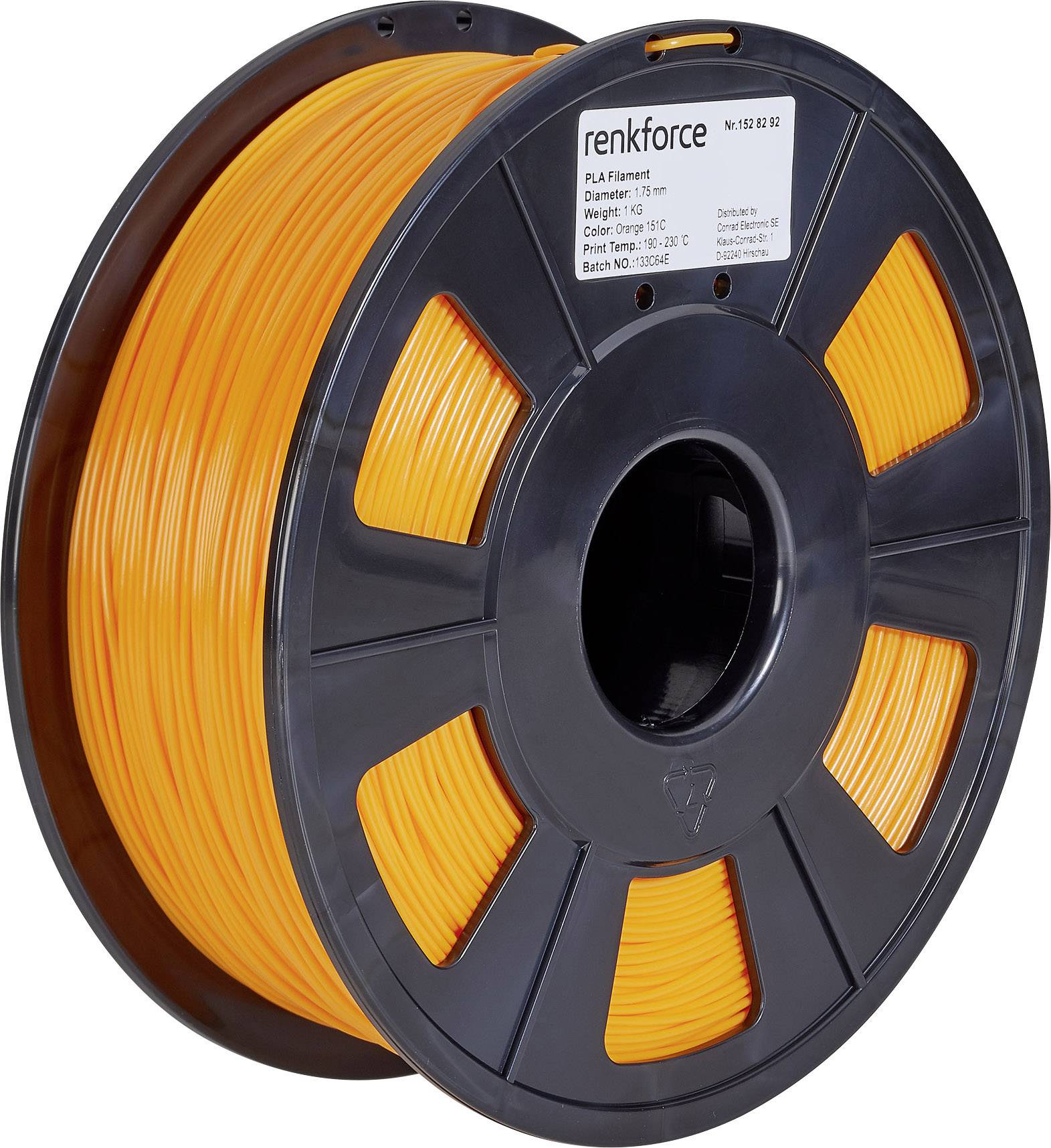 Une bobine de filament PLA orange de Renkforce, 1 kg, diamètre 1,75 mm.