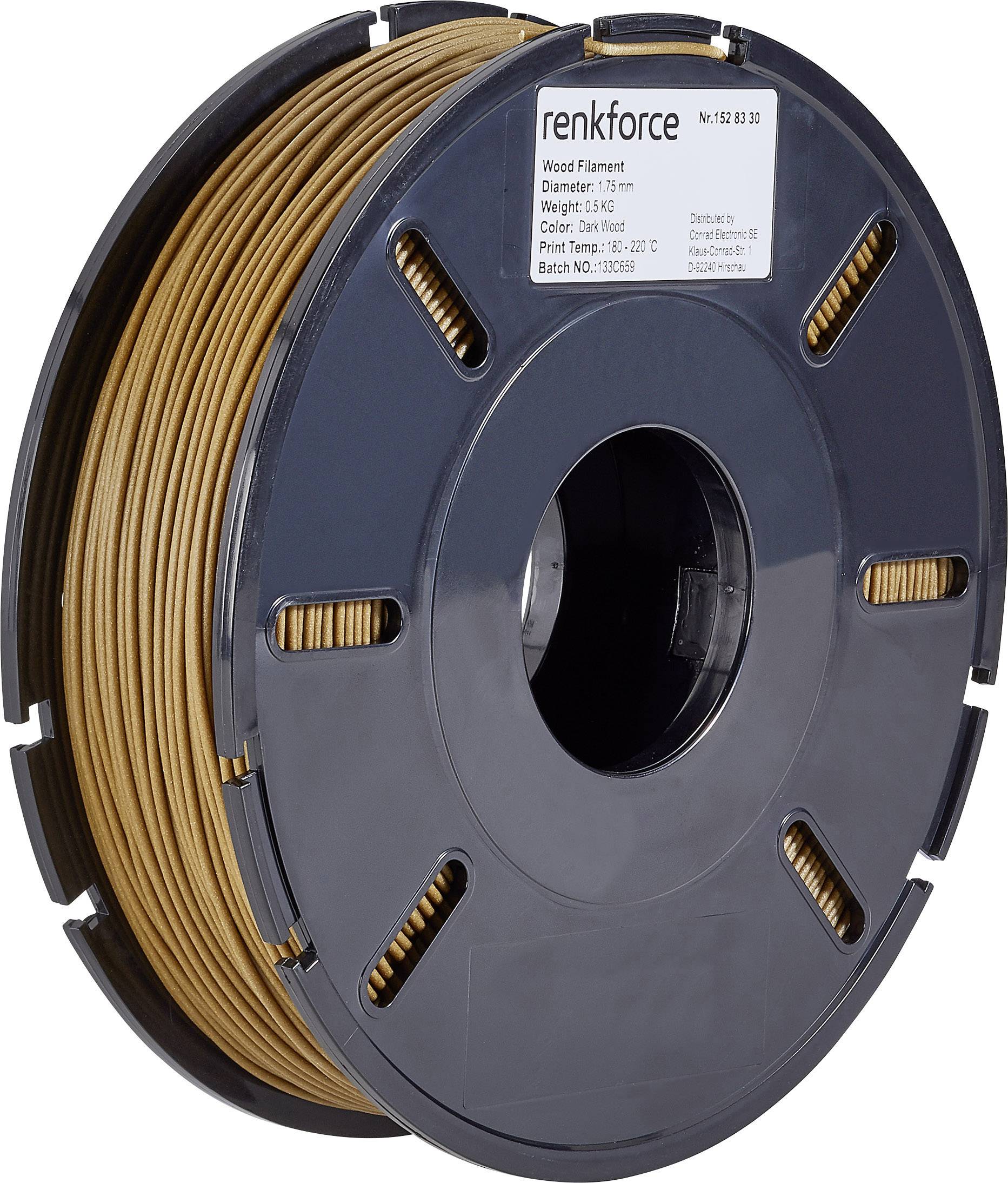 Filament Renkforce composé PLA 1.75 mm bois (foncé) 500 g