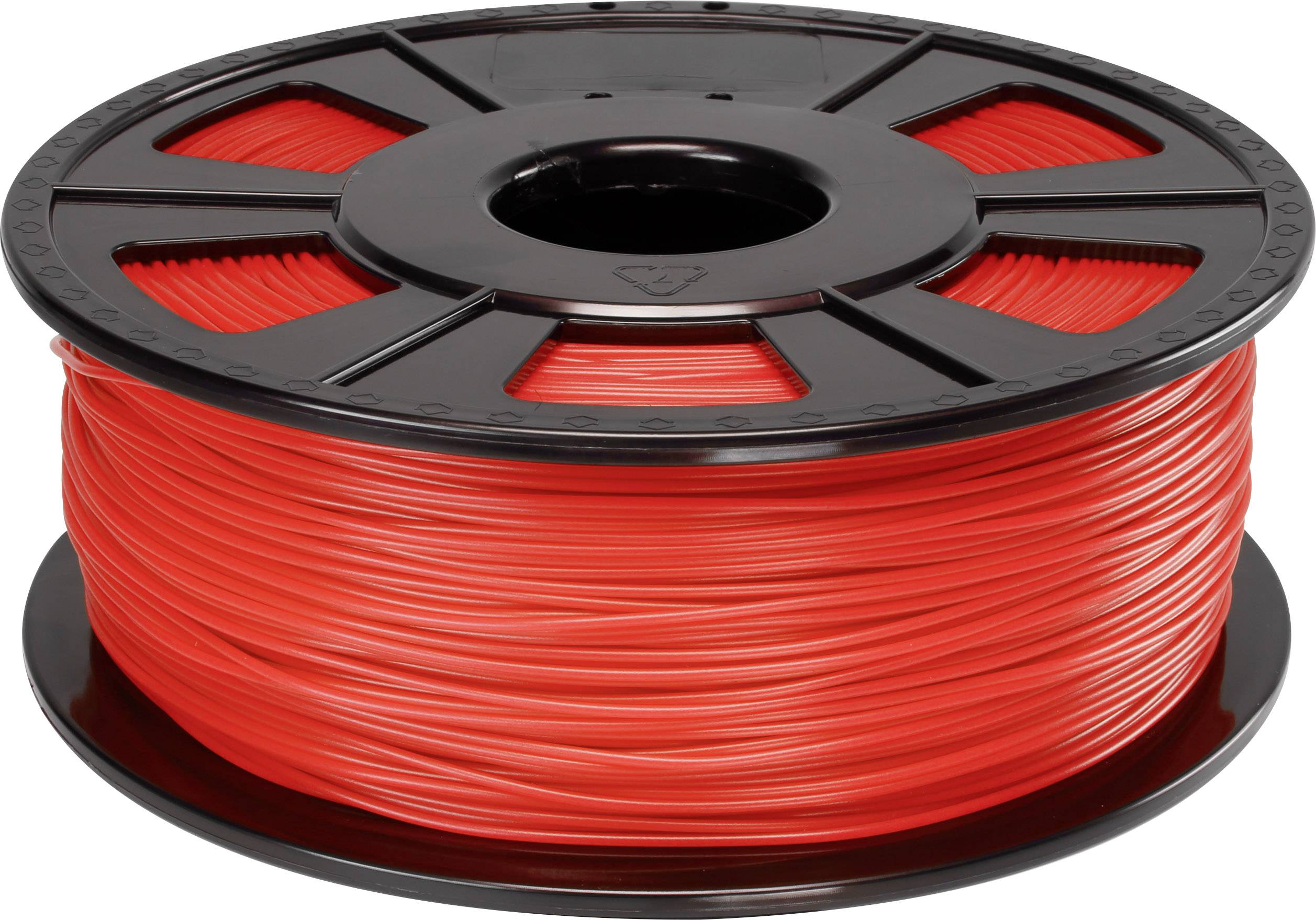 Une bobine de filament d'impression 3D rouge.