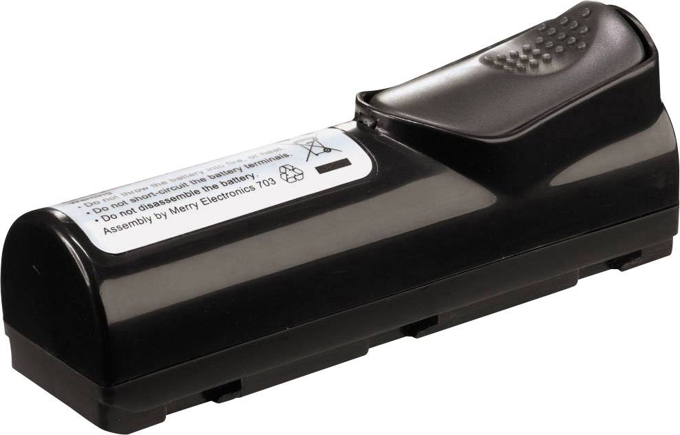 Batterie cylindrique noire avec étiquette contenant des avertissements et des informations de fabrication.