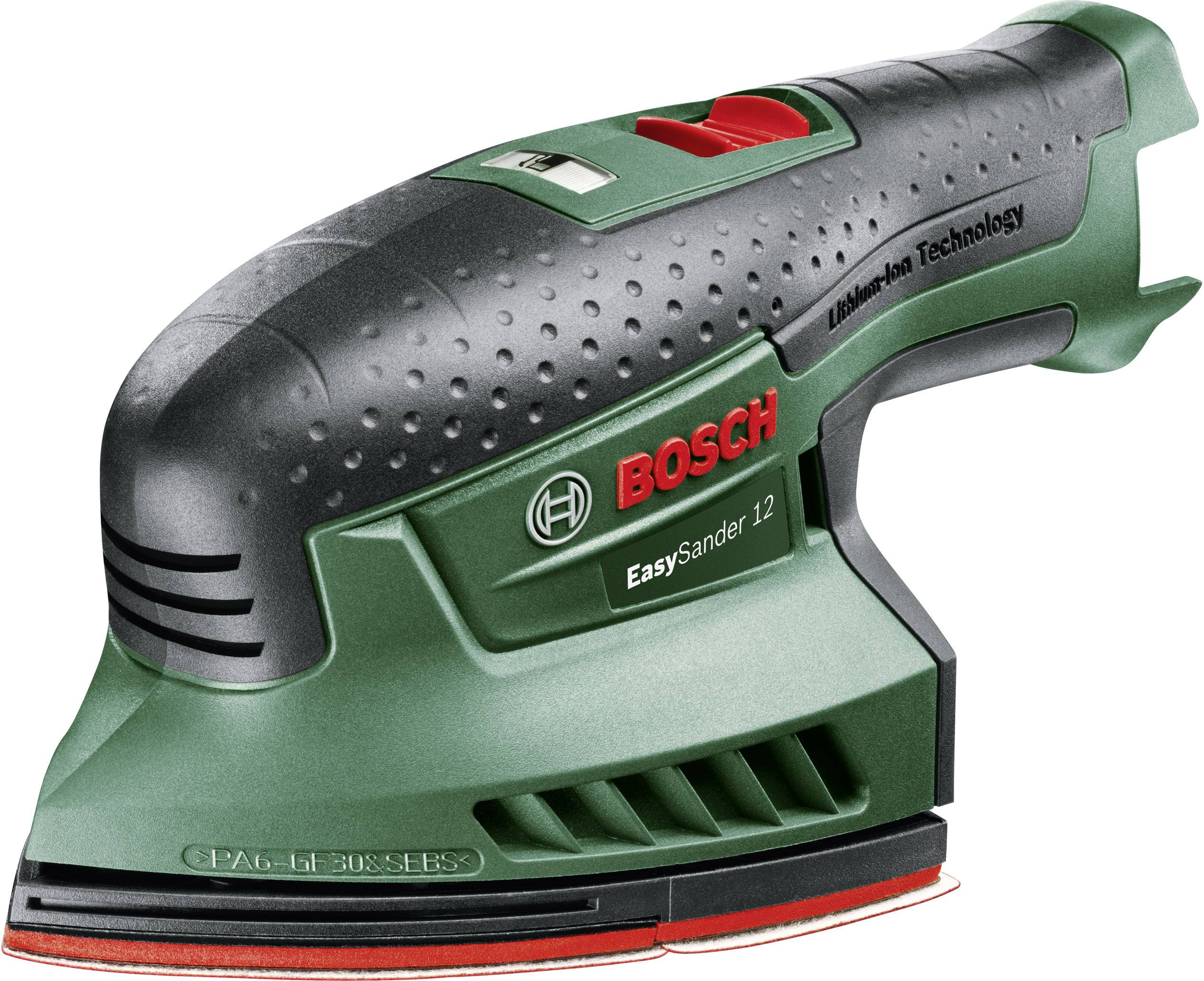 Un ponceuse électrique Bosch multifonction en vert et noir, avec un bouton de commande rouge et un design ergonomique pour une manipulation facile.