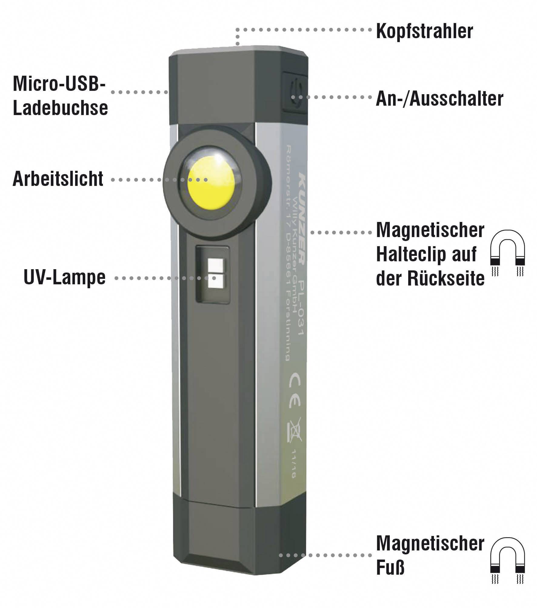 Kunzer PL-031 LED Lampe de travail à batterie