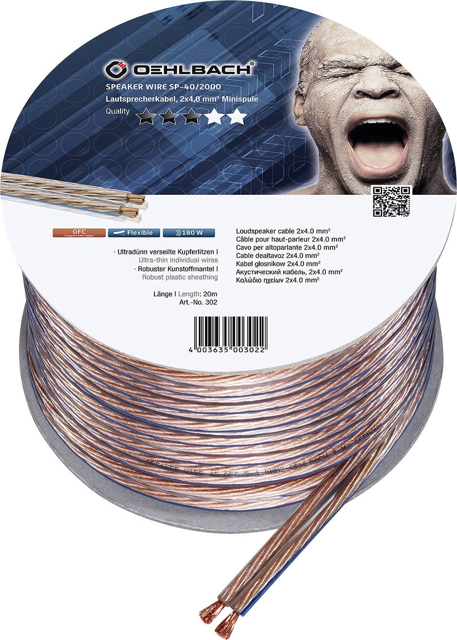 Oehlbach 302 Câble haut-parleur 2 x 4 mm² transparent 20 m