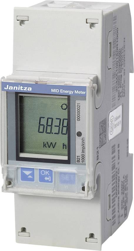 Le compteur d'énergie de Janitza affiche 68,38 kWh sur son écran.