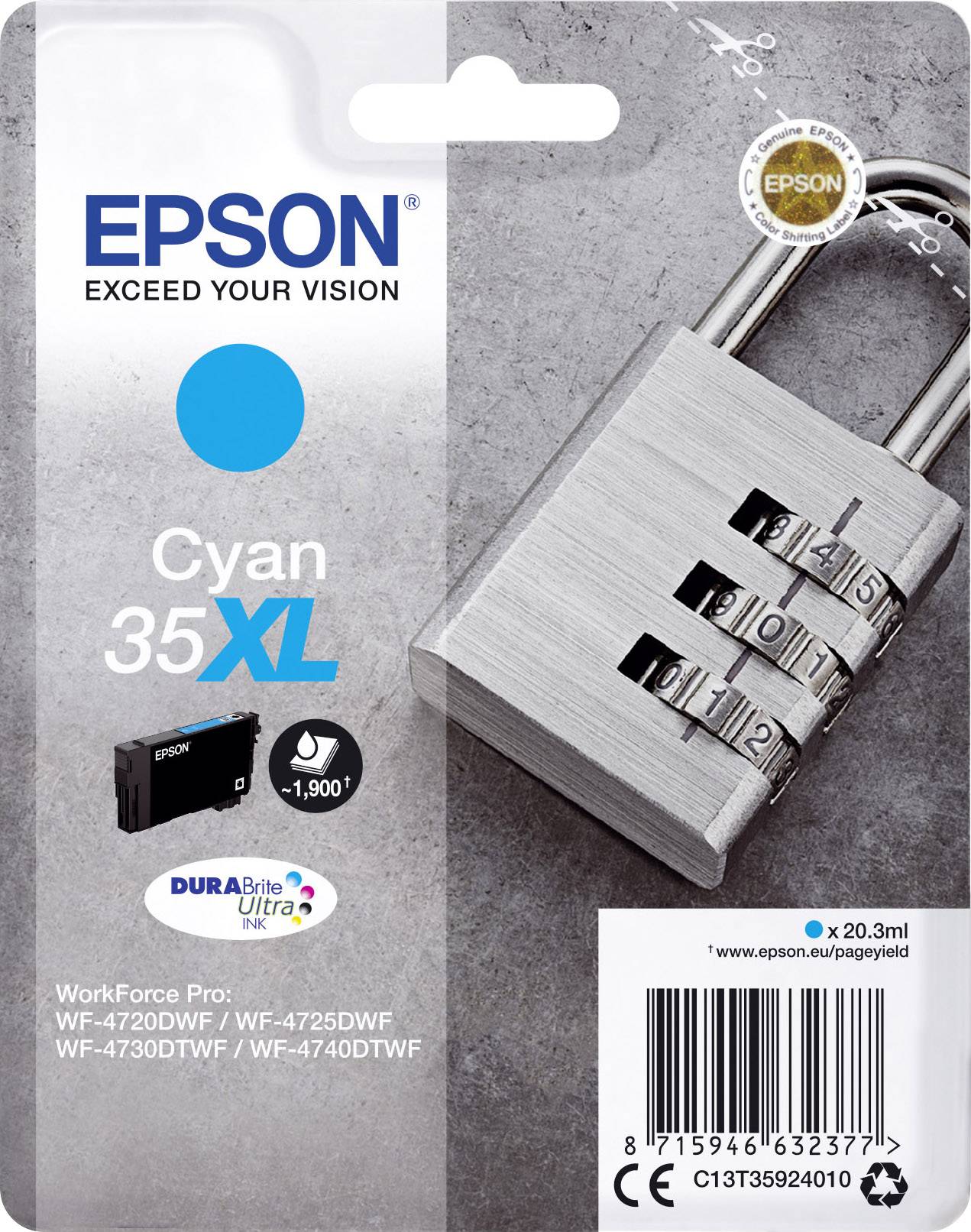Epson Encre T3592, 35XL d'origine cyan C13T35924010