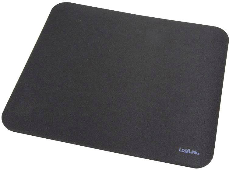 Tapis de souris noir rectangulaire aux coins arrondis, avec l'inscription « LogiLink » en bas à droite.