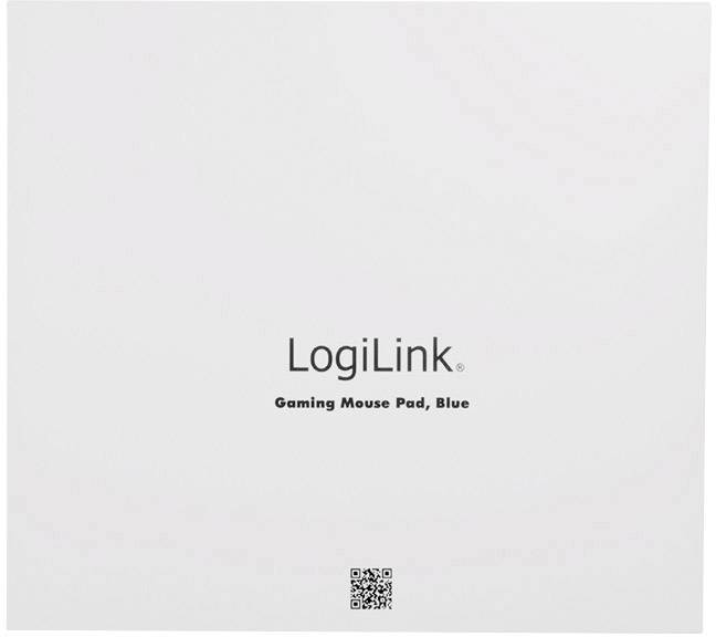 Tapis de souris gaming LogiLink, Bleu. Emballage blanc simple avec un petit code QR en bas.