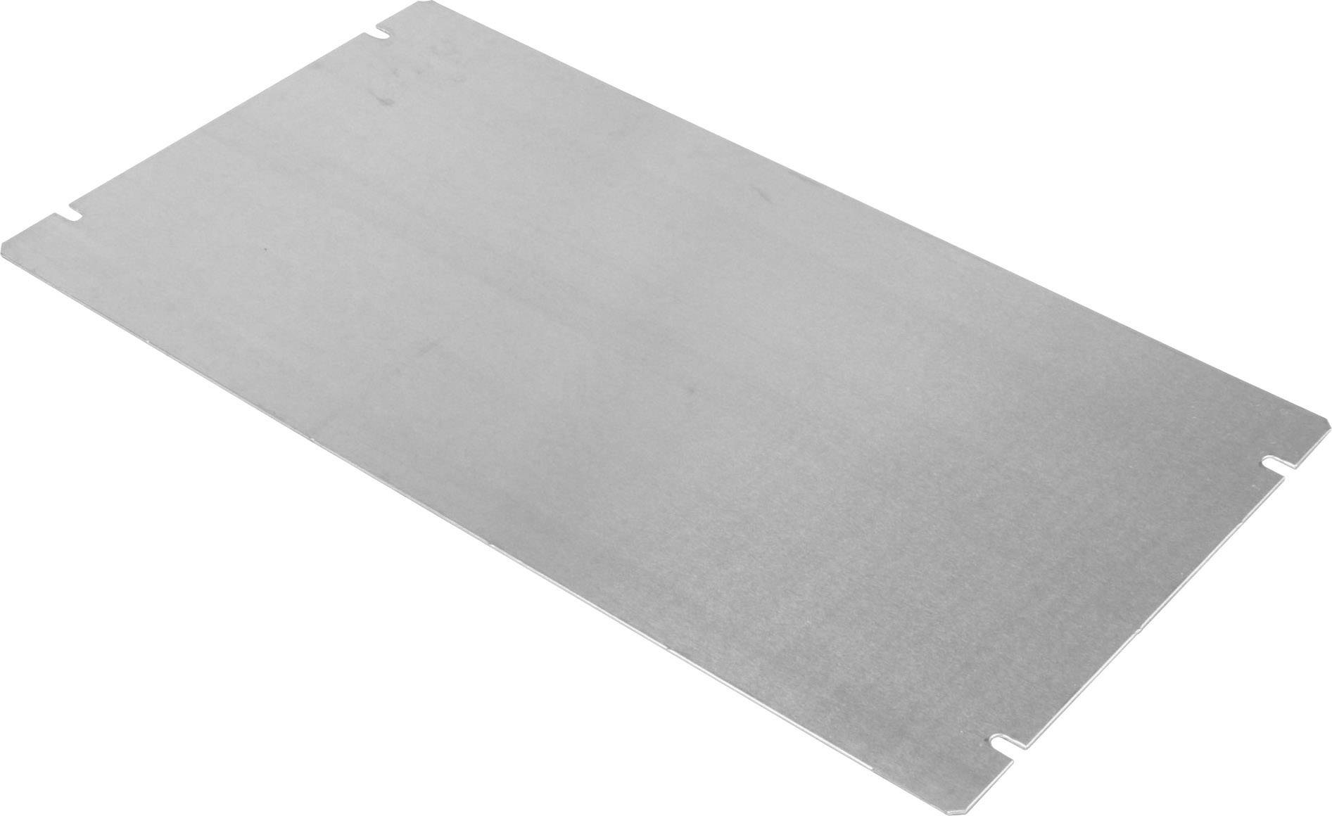 Plaque rectangulaire en métal aux bords arrondis, de couleur argentée, posée à plat sur un fond blanc.