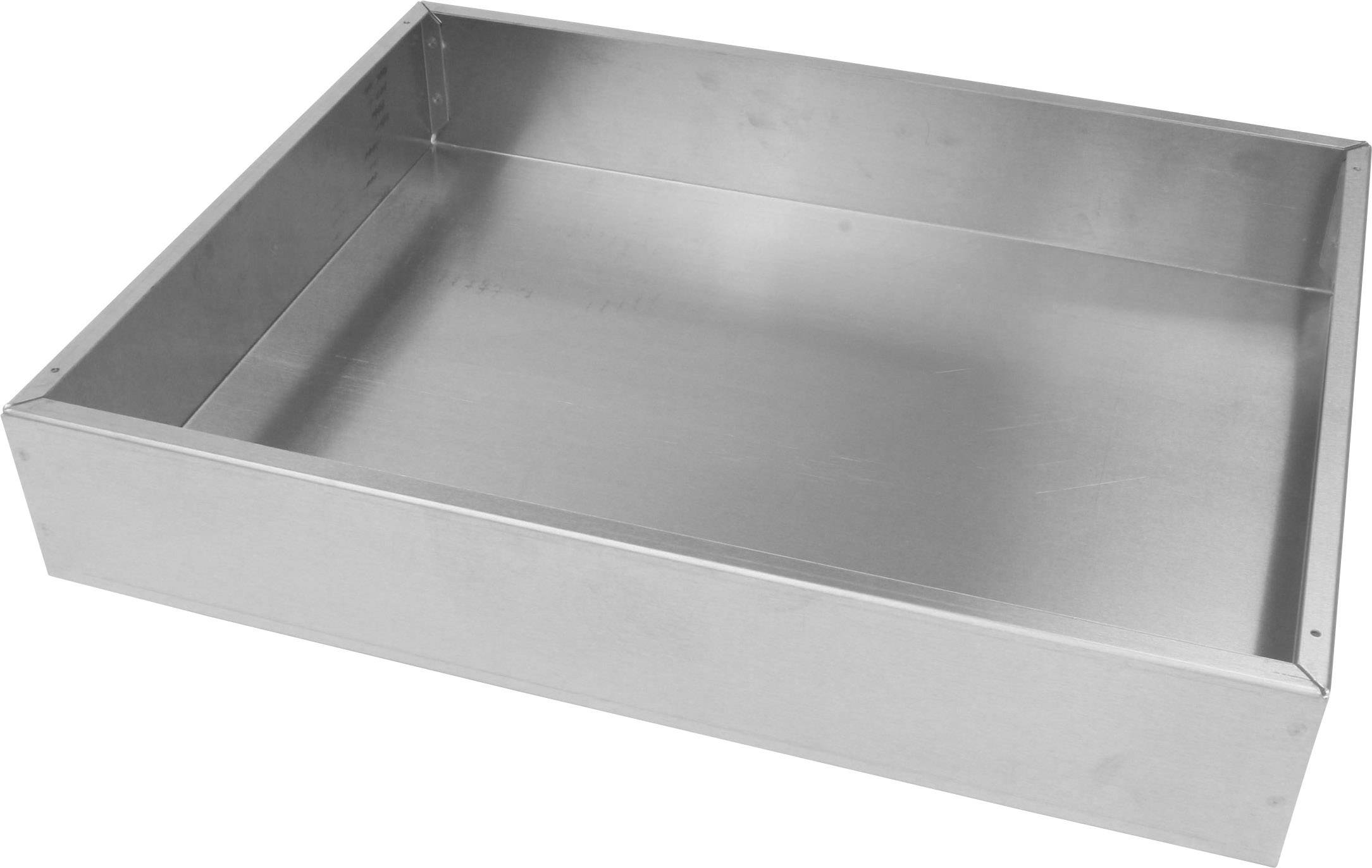 Un plateau rectangulaire en acier à rebords élevés, adapté pour de grandes quantités de nourriture ou d'ingrédients dans les cuisines professionnelles.