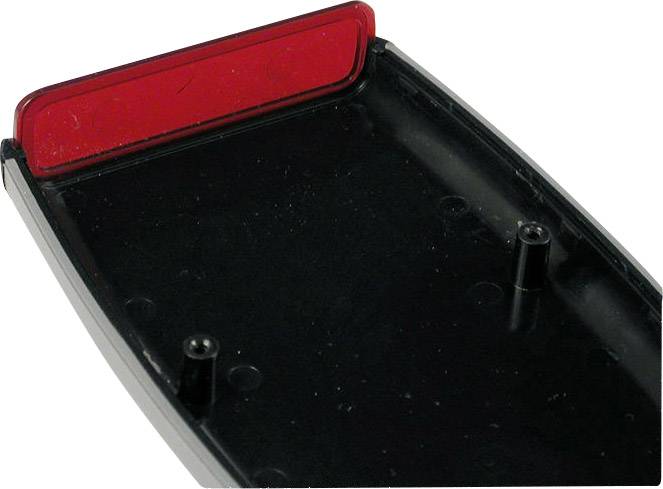 Dos d'un boîtier en plastique noir avec un élément rectangulaire rouge en haut.
