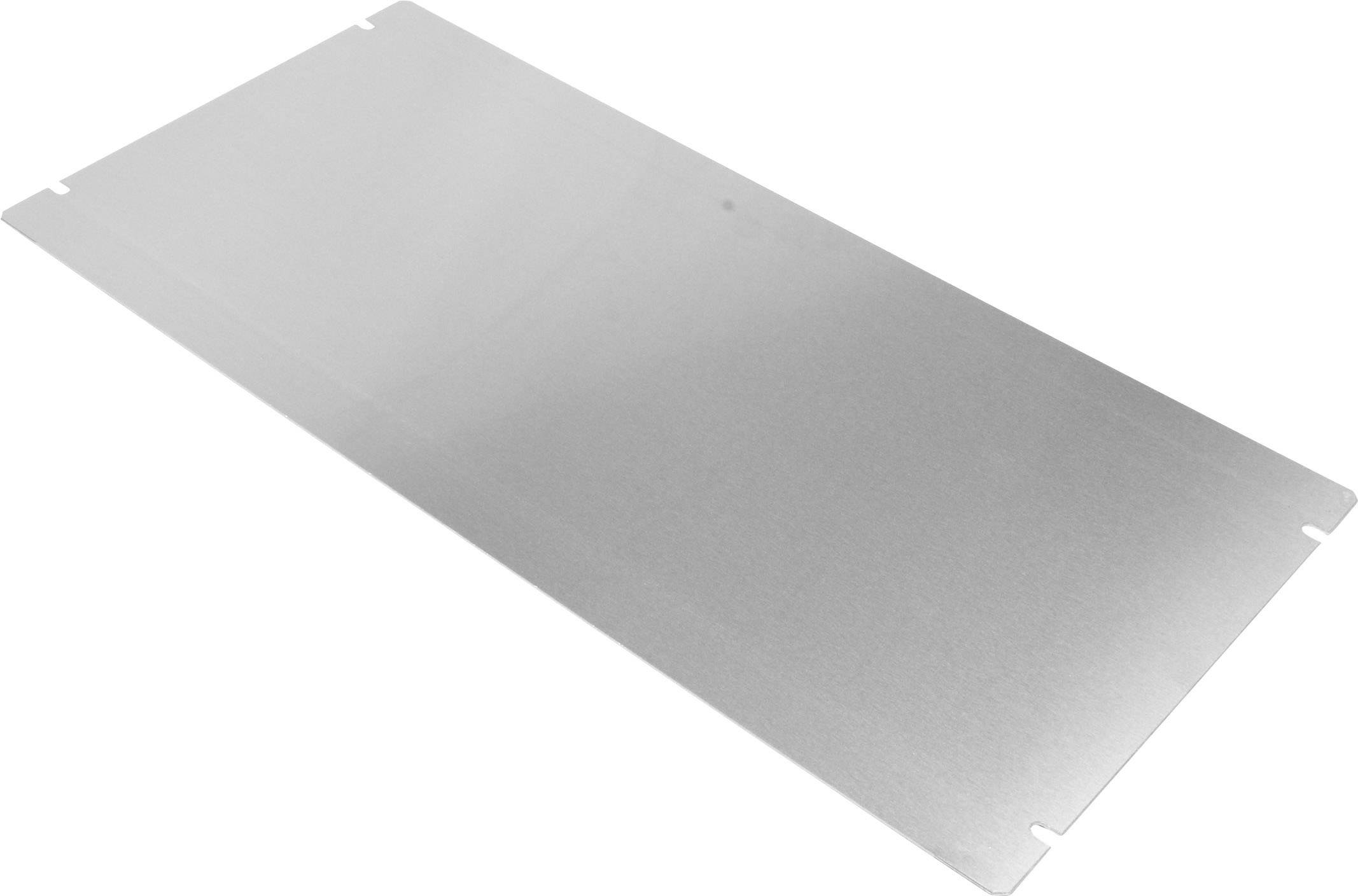 Plaque métallique, rectangulaire et argentée, posée à plat sur une surface blanche.