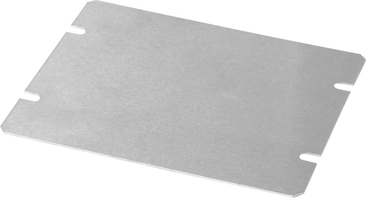 Plaque métallique de forme rectangulaire, présentant quatre encoches sur les bords latéraux, fabriquée en métal argenté.