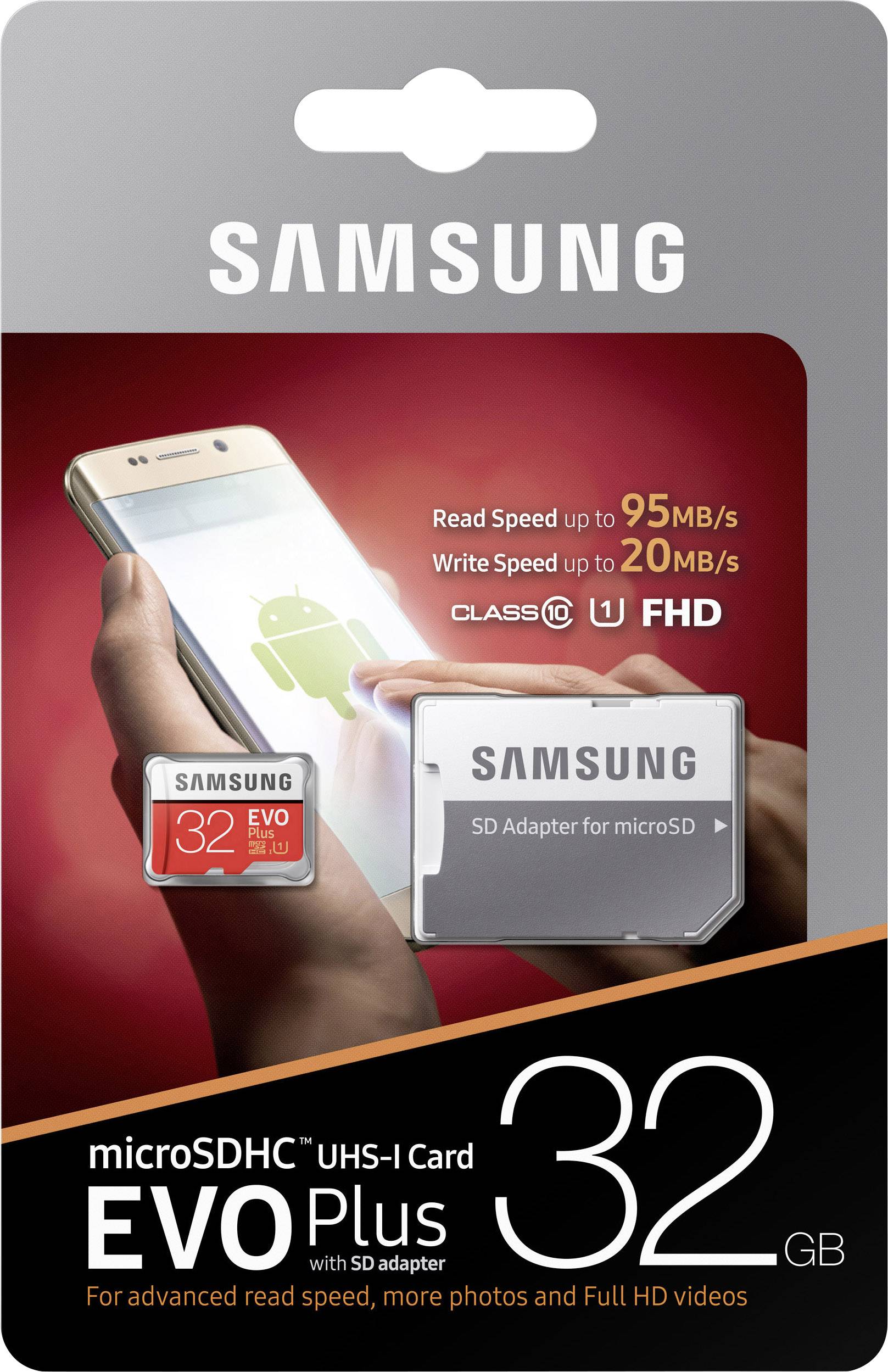 Carte microSDHC Samsung EVO Plus 32 GB Class 10, UHS-I avec adaptateur SD