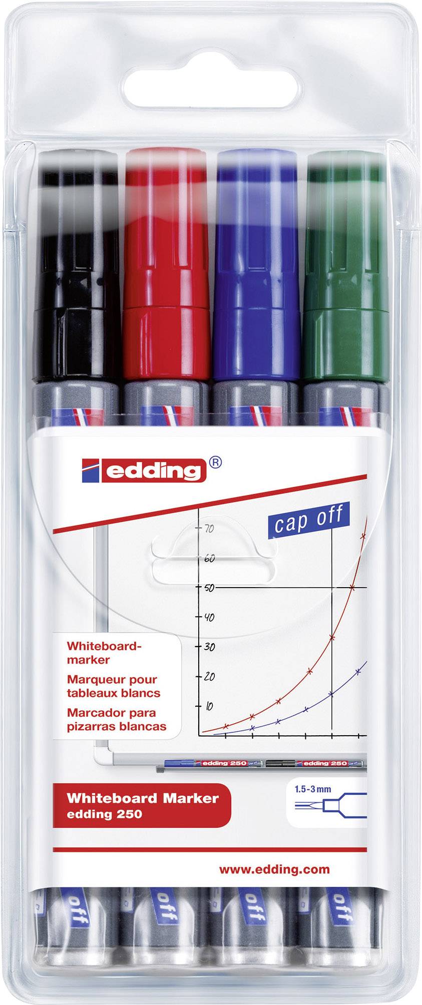 Edding 4-250-4 Marqueur tableau blanc noir, bleu, rouge, vert 1 set