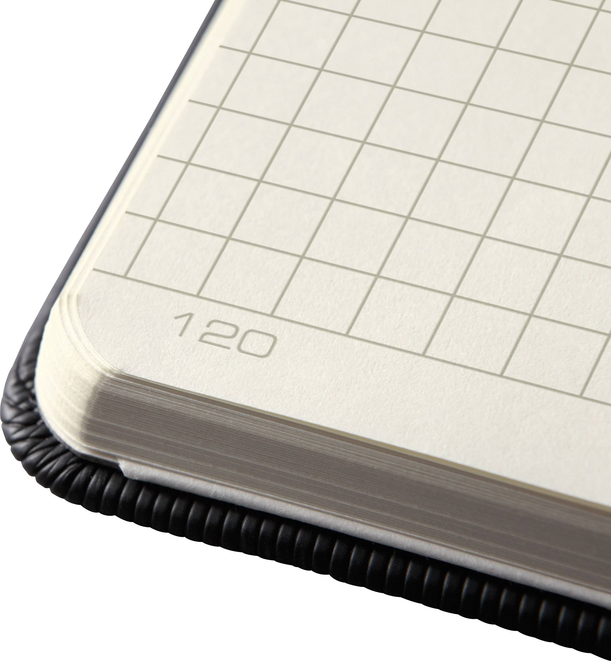 Page de carnet avec un système de grille carrée à la page 120. Coin visible d'une reliure.