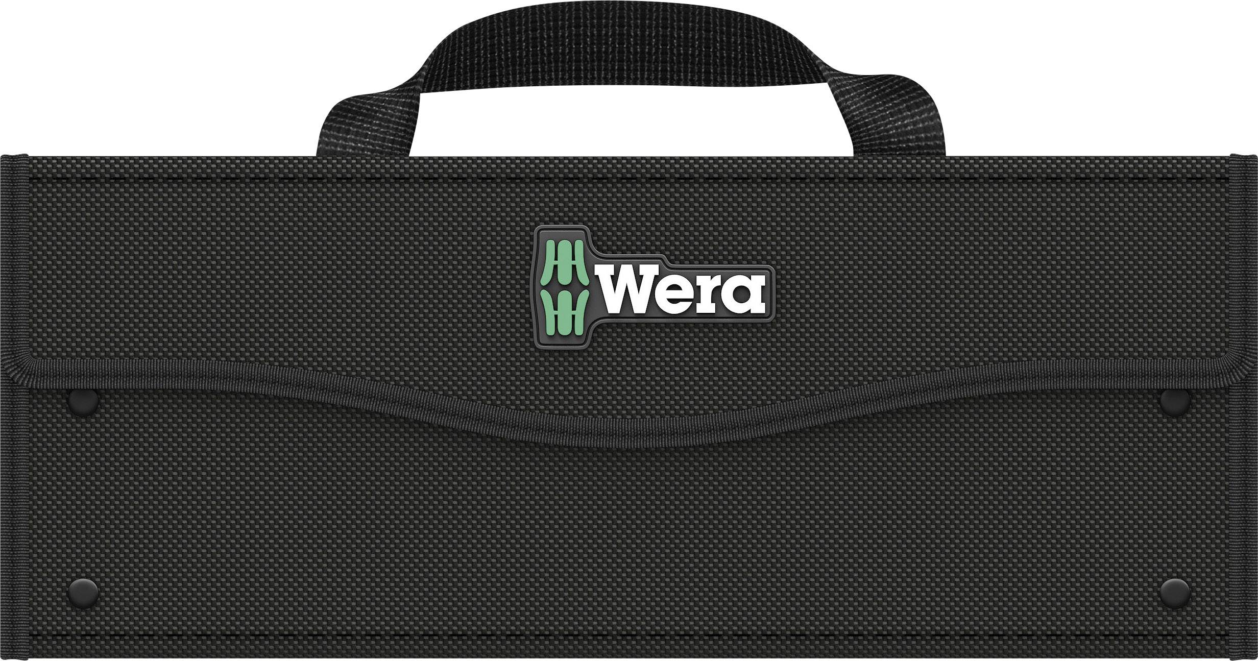 Un étui à outils noir avec poignée de transport, portant le logo 'Wera'.