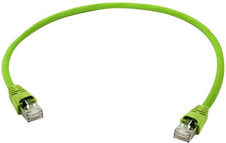 Câble Ethernet vert avec deux connecteurs RJ45 aux extrémités, utilisé pour connecter des appareils réseau.