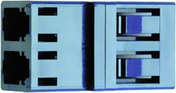 Double prise USB et double prise RJ45, dans un boîtier métallique rectangulaire ; pour les réseaux et les connexions.
