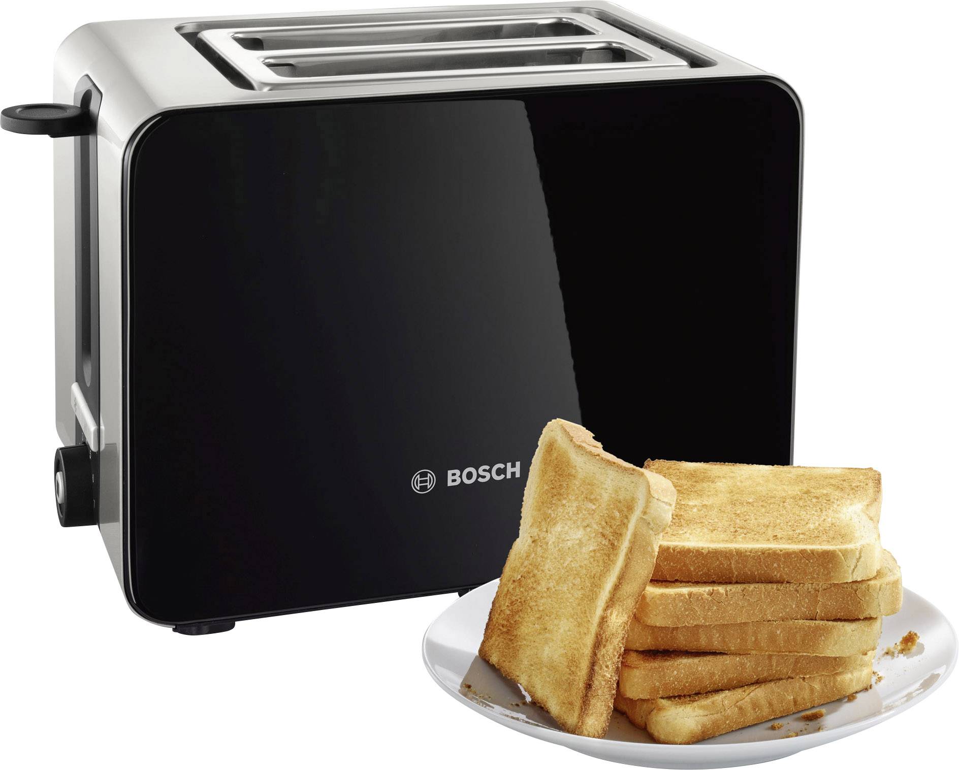 Bosch Haushalt TAT7203 Grille-pain avec grille spéciale viennoisieries intégrée acier inoxydable, noir