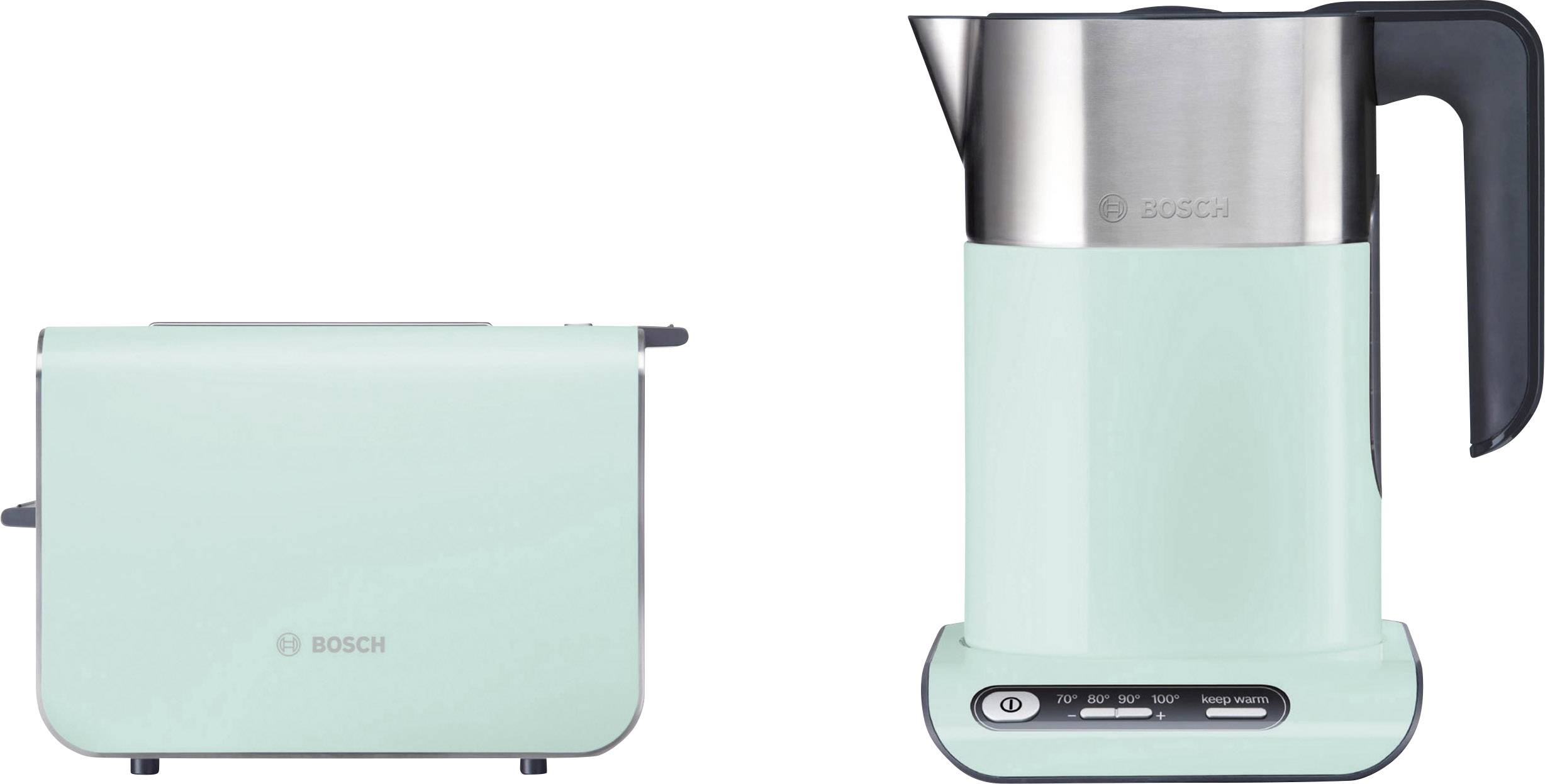 Bosch Haushalt TAT8612 Grille-pain avec grille spéciale viennoisieries intégrée vert clair, acier inoxydable